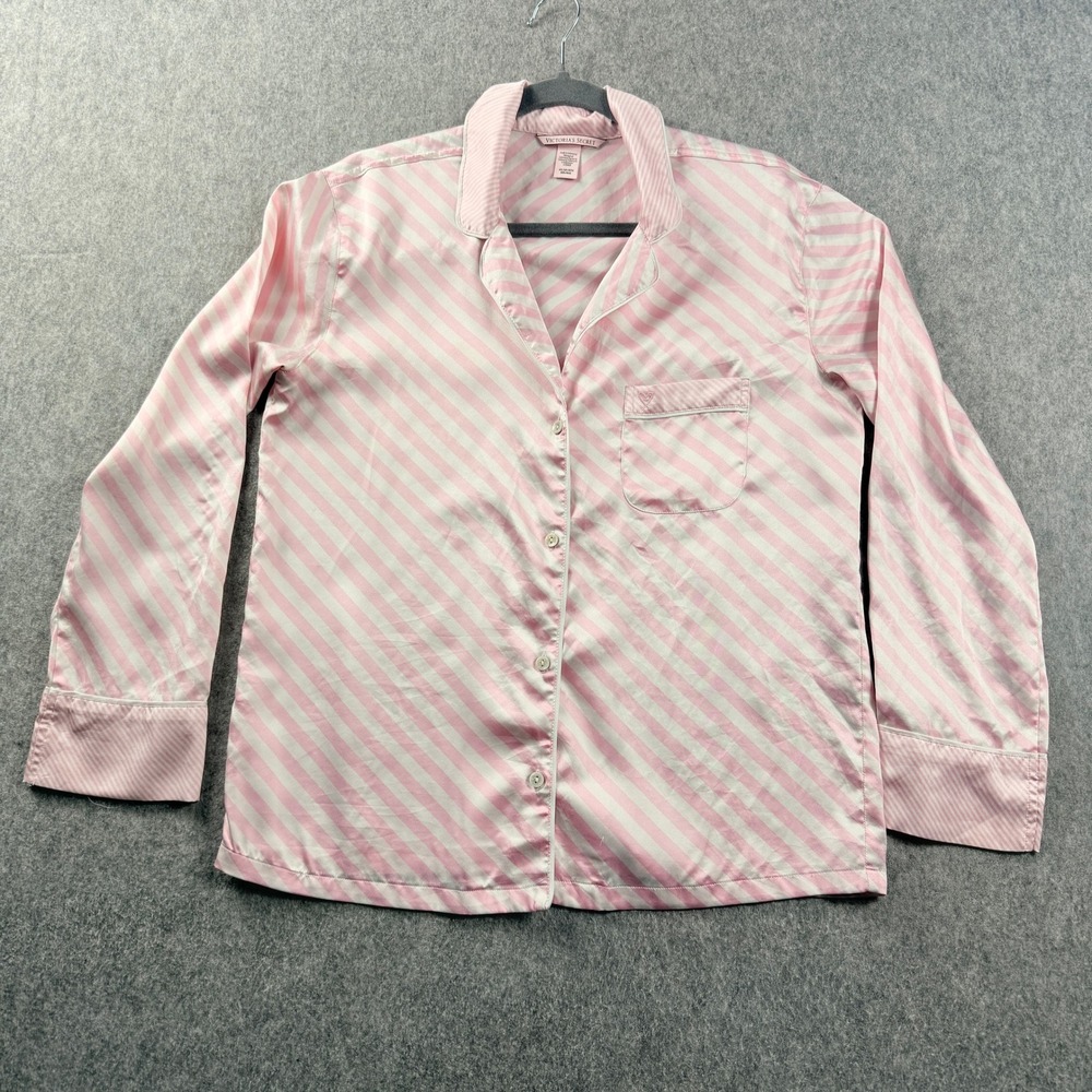 Victoria's Secret Pajama Top XS Womens Pink Stripe Satin